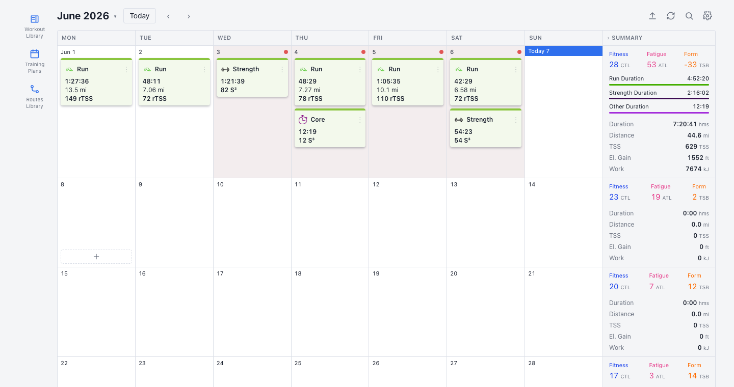 Calendar — plan, log, and see compliance at a glance.